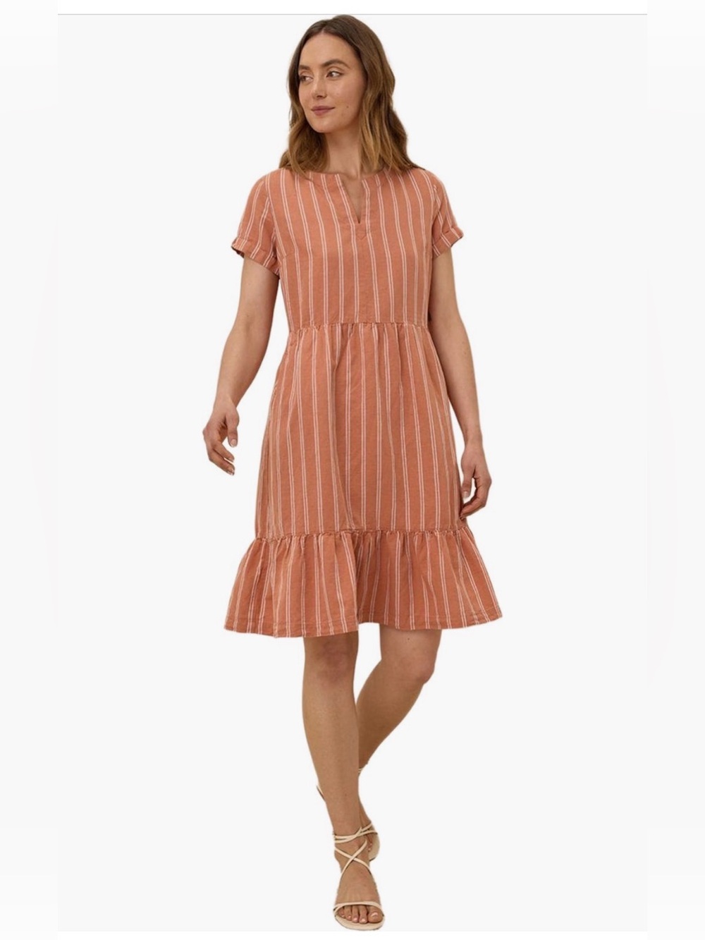 Pact Rust Orange Striped Midi Dress